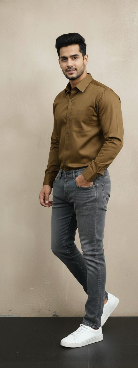 Brown Colour Mix Shirts For Men/Boys